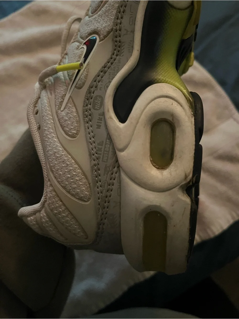 Nike Kids White and Neon Yellow Air-Cushion Sneaker